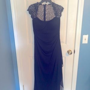 Navy blue long beaded formal gown